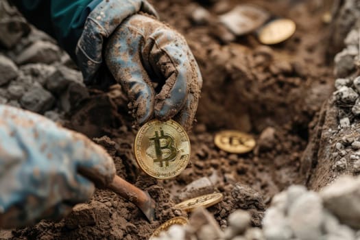 People Digging for Bitcoin Coins Concept Documentary Photography Style.