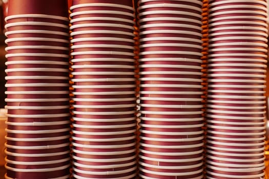 Lots of paper coffee cups at cafe ,