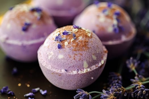 Indulge in a relaxing bath with our lavender bath bomb, infused with essential oils and topped with fragrant lavender flowers for a spa-like experience.