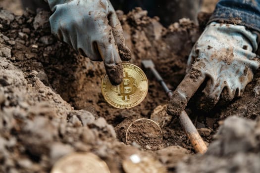 People Digging for Bitcoin Coins Concept Documentary Photography Style.