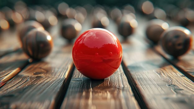 Leadership and Guidance Concept with Wooden Spheres Moving Towards Red Sphere 3D Rendering Concept Direction and Influence.