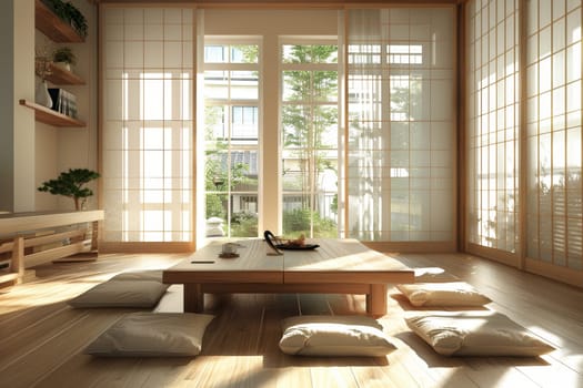 Empty living room decorate with Japanese style. interior design.