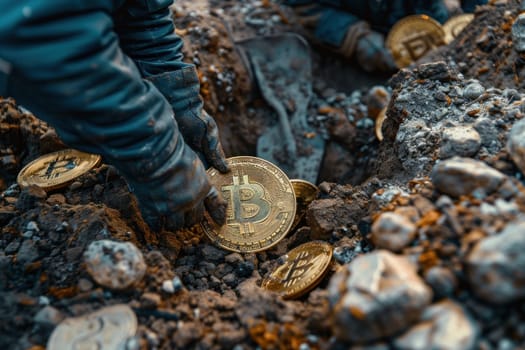 People Digging for Bitcoin Coins Concept Documentary Photography Style.