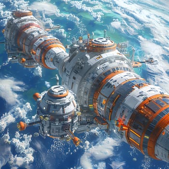 An artists depiction of a space station floating in the vast expanse of space, resembling a futuristic watercraft navigating through a fluid world