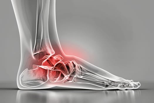 x ray illustration of a painful feet joint. ai generative.