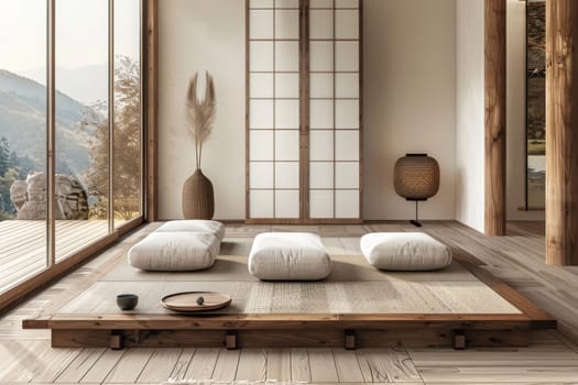 Empty living room decorate with Japanese style. interior design.