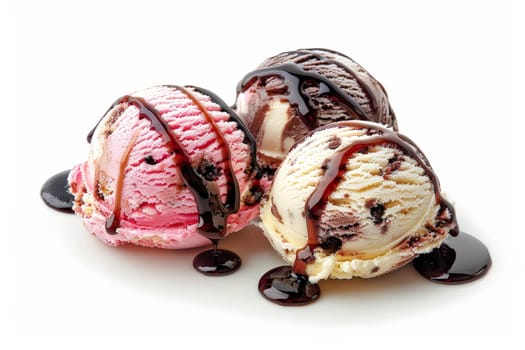 Set of ice cream icons in different flavors, cups and with various toppings. generate AI.