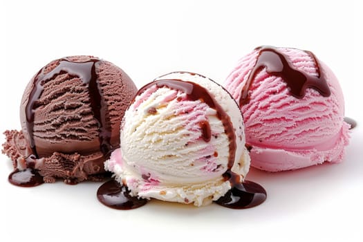 Set of ice cream icons in different flavors, cups and with various toppings. generate AI.