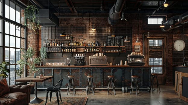 Empty cafe or bistro and Interior of modern loft style.