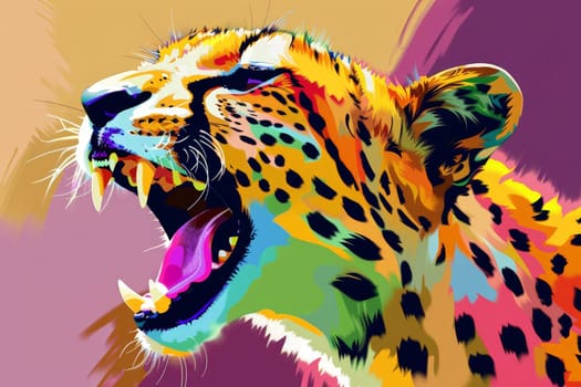 Colorful pop art a cheetah roaring style ..