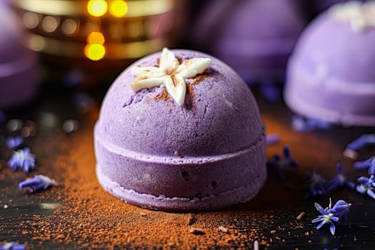 Indulge in a relaxing bath with our lavender bath bomb, infused with essential oils and topped with fragrant lavender flowers for a spa-like experience.