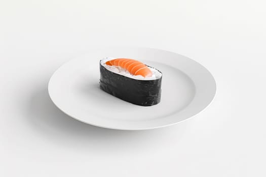 Sushi on a white Japanese plate on a white background. Japanese food.