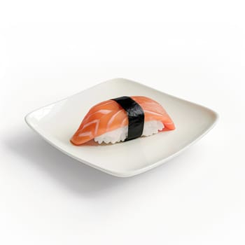 Sushi on a white Japanese plate on a white background. Japanese food.