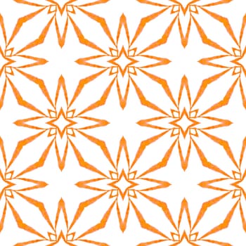 Textile ready curious print, swimwear fabric, wallpaper, wrapping. Orange good-looking boho chic summer design. Ethnic hand painted pattern. Watercolor summer ethnic border pattern.