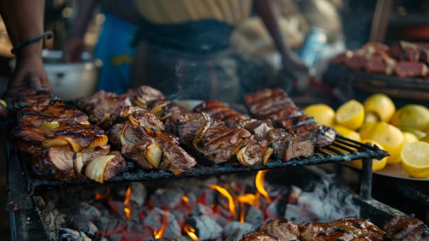 Namibian kapana, grilled spiced meat typically sold in open markets. A flavorful street food delicacy from Namibia