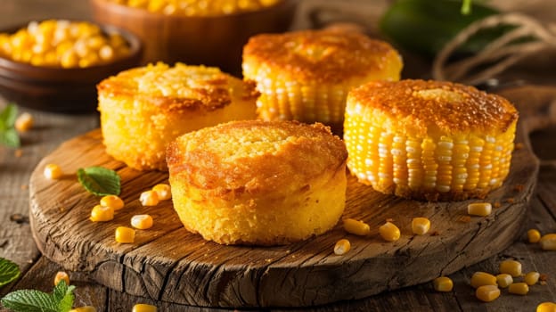 Paraguayan chipa guasu, a corn cake similar to cornbread, presented on a rustic wooden board. A traditional and flavorful dish from Paraguay