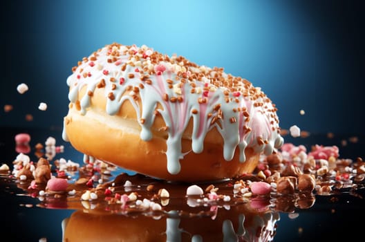 Sweet strawberry glazed donuts with sprinkles on white background, Delicious colorful donuts isolated on white background With clipping path.