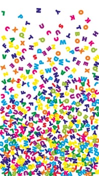 Falling letters of English language. Colorful childish flying characters of Latin alphabet. Foreign languages study concept. Back to school banner .