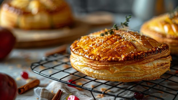 Moldovan placinte on a cooling rack, filled pastries with cheese or fruit. A traditional and flavorful dish from Moldova.