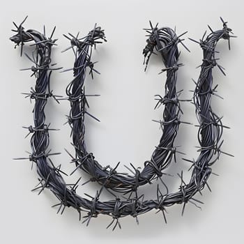 The letter u is crafted from barbed wire, resembling a twisted metallic twig. It adds a unique, edgy touch to any font or fashion accessory