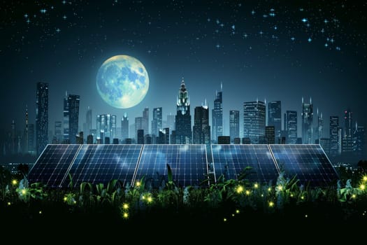 Green clean, Renewable, Sustainable energy concept. Solar panel background.