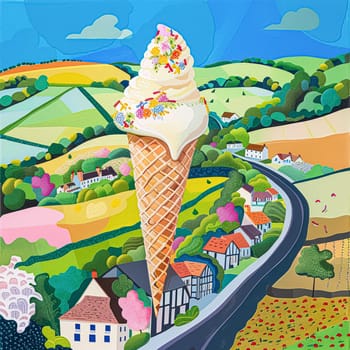 Fun oil fine art painting, ice cream in English country style, printable art design idea