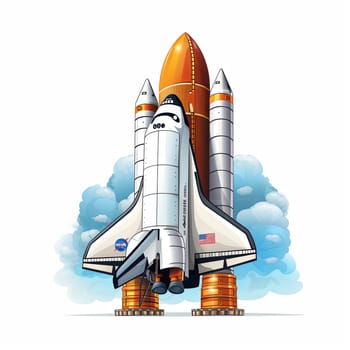 Space Shuttle and Rocket Isolated on White Background. Space Mission Spaceship Getting Ready to Launch.