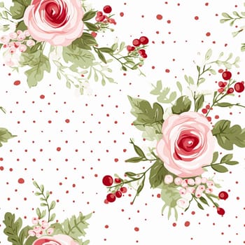 Seamless pattern, tileable Christmas holiday floral, country flowers dots print, English countryside roses for wallpaper, wrapping paper, scrapbook, fabric and product design motif