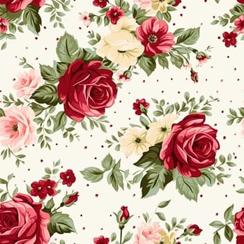 Seamless pattern, tileable floral country holiday print with roses, dots and flowers for wallpaper, wrapping paper, scrapbook, fabric and polka dot roses product design idea