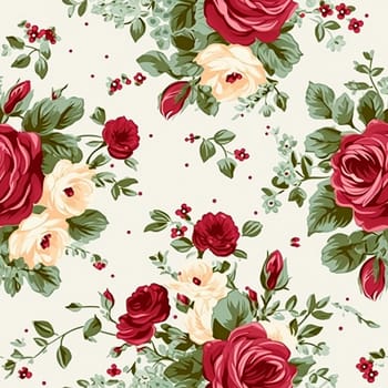 Seamless pattern, tileable floral country holiday print with roses, dots and flowers for wallpaper, wrapping paper, scrapbook, fabric and polka dot roses product design idea