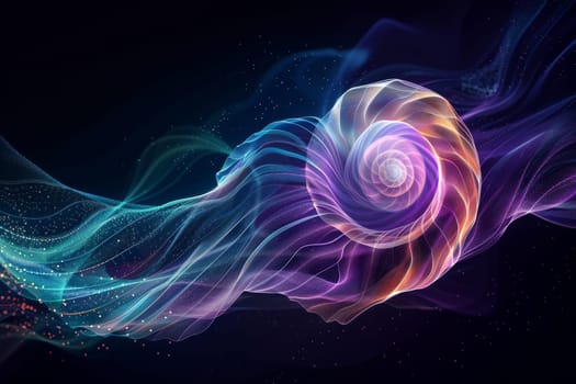 A spiral of light and color with a dark background. The spiral is made up of many different colors and shapes