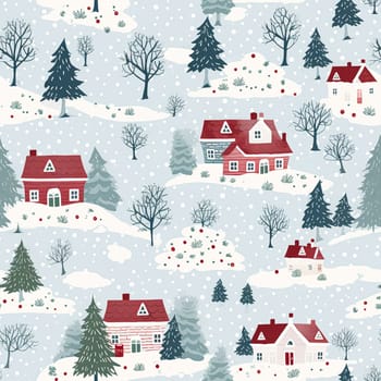 Seamless pattern, tileable winter country cottage print for wallpaper, Christmas wrapping paper, scrapbook, fabric and product design inspiration