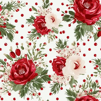 Seamless pattern, tileable Christmas holiday floral, country flowers dots print, English countryside roses for wallpaper, wrapping paper, scrapbook, fabric and product design motif