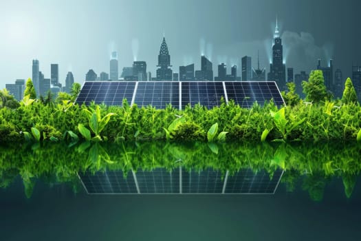 Green clean, Renewable, Sustainable energy concept. Solar panel background.