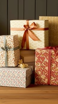 Holiday gifts and presents, country cottage style wrapped gift boxes for boxing day, Christmas, Valentines day and holidays shopping sale, beauty box delivery idea