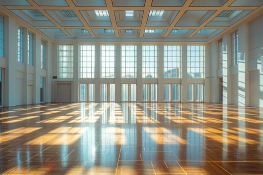 A large, empty building with a lot of windows and a high ceiling. The space is very open and airy, with a lot of natural light coming in from the windows