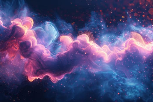 A colorful, swirling cloud of smoke and fire in the sky. The colors are bright and vibrant, creating a sense of energy and excitement. The smoke and fire seem to be moving and changing shape