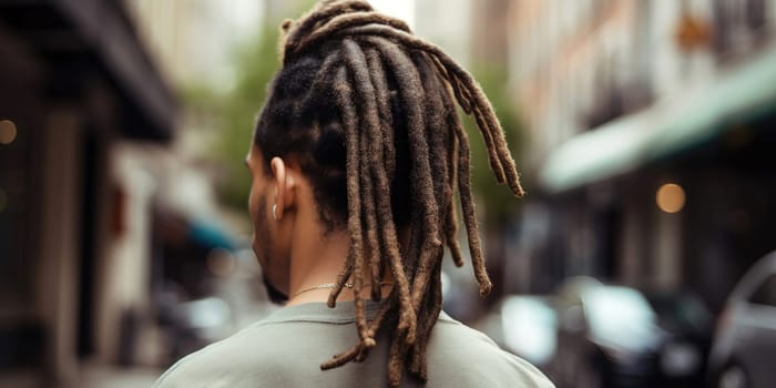 man's dreadlocks hair short haircut back view, generative AI