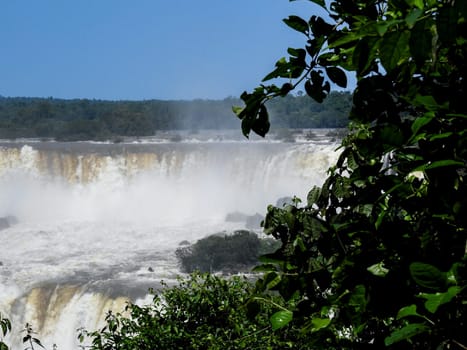 Waterfall at the Iguazu Falls, a wonder of nature.Tourism promotion concept