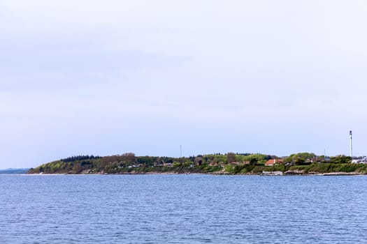 Panorama of the island in the blue sea. Danish island in the Baltic Sea. Bornholm, Denmark.