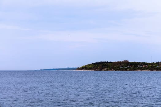 Panorama of the island in the blue sea. Danish island in the Baltic Sea. Bornholm, Denmark.