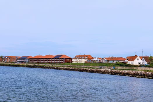 Panorama of the island in the blue sea. Danish island in the Baltic Sea. Bornholm, Denmark.