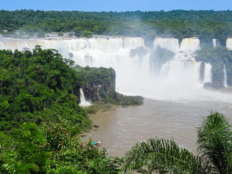 Waterfall at the Iguazu Falls, a wonder of nature. Banner for tourism. Wonderful landscape