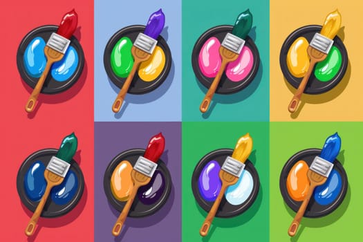 Vibrant paintbrush and colorful paints on multicolored background for art and beauty inspiration