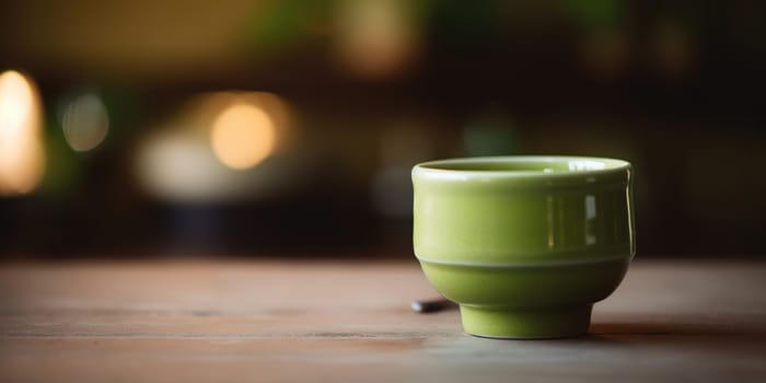 Matcha green tea in a cup on a blurred background, generative AI