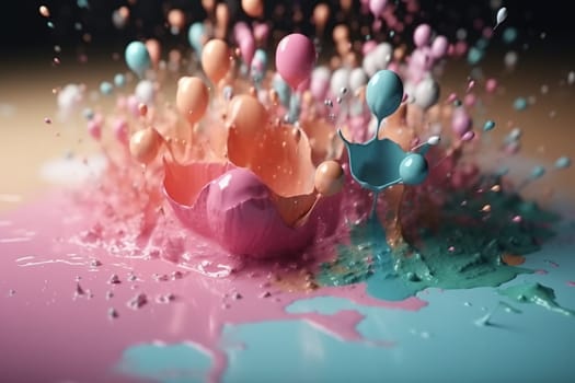 Splashes of pastel paints with colourful splashes, generative AI