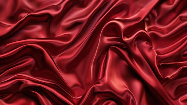 Elegant red satin fabric with beautiful wavy folds for fashion and beauty concept