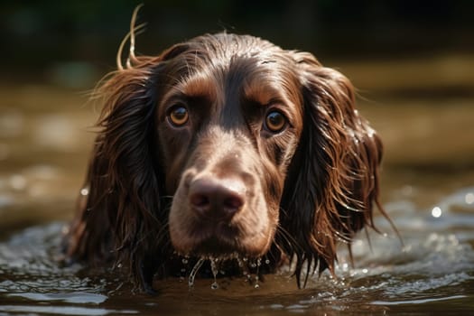 Dog loves swimming in cool, refreshing water on hot summer days.