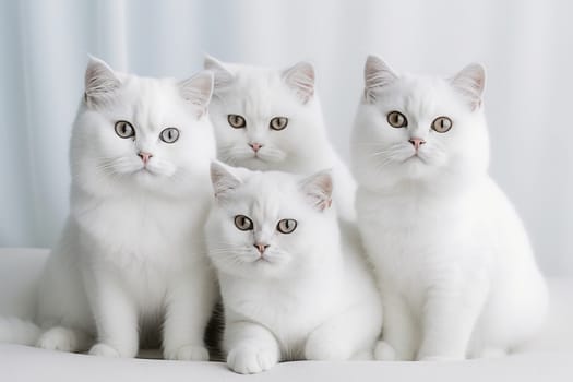 Amazing Scottish Fold White Cats On A Bed At Home