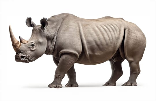 Large White Rhino Alone On A White Background